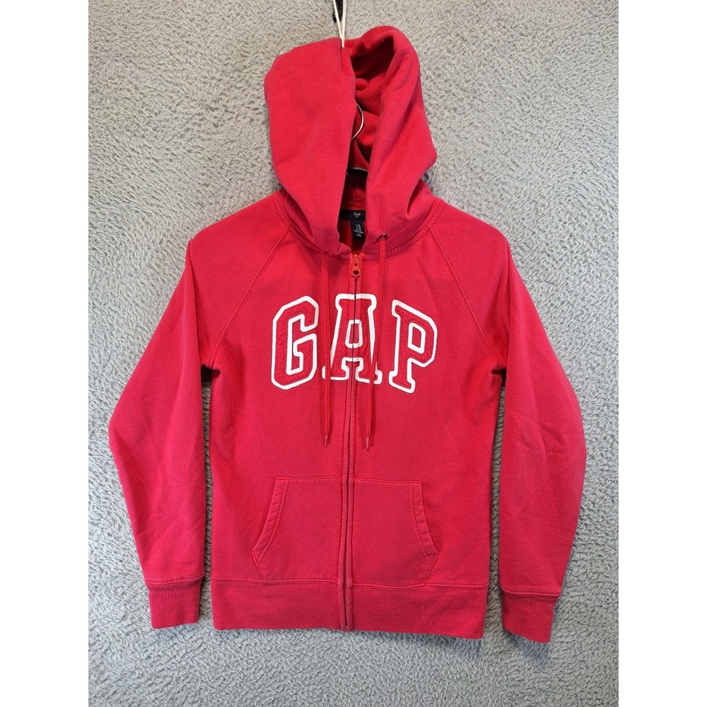 Vintage Gap Zip‎ Up Hoodie Womens XS Pink Cotton Fleece Lined Authentic Logo